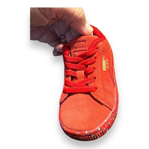NEW Puma Suede Triplex Mono Red Paint Splatter Lace Up Sneaker Shoes Speckle 5C - Picture 7 of 14